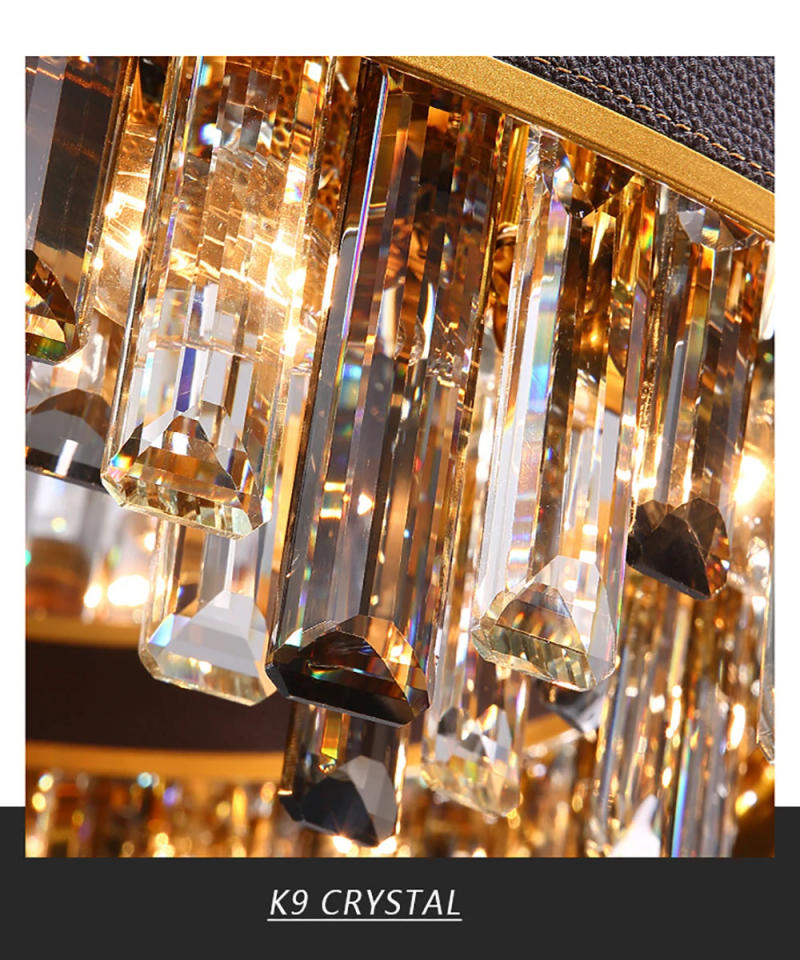 Description Picture 3 of itemGray Vintage Luxury Living Room Chandeliers Home Decor Modern 2024 Led Crystal Leather Hanglamp Lustres for Dining Room