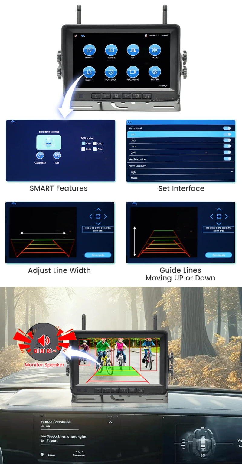 Description Picture 6 of itemGreenYi Wireless AHD 7 inch DVR Truck Monitor 1080P High Definition Night Vision Reverse Backup Recorder Wifi Camera For Bus Car