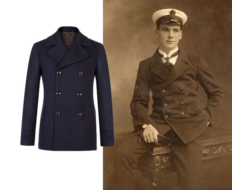 Description Picture 3 of itemMen's Pea Coat Classic Navy Double-breasted Slim Thick Woolen Jacket for Autumn and Winter Men Vintage Clothing