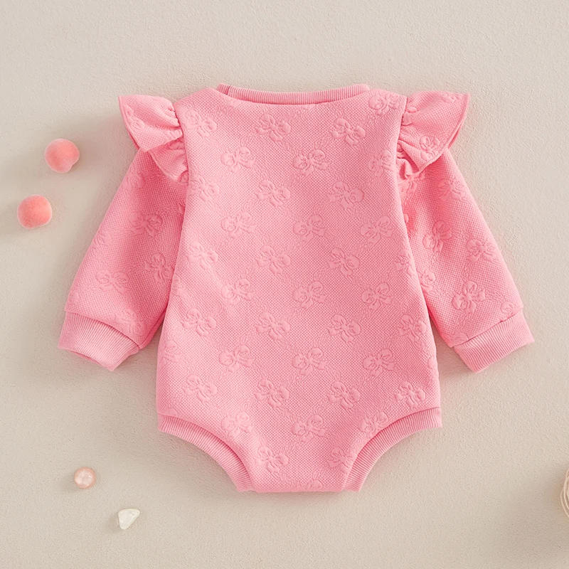 Description Picture 3 of itemBaby Girl Sweatshirt Romper Bow Jacquard Ruffle Trim Crew Neck Long Sleeve Jumpsuit for Winter Fall