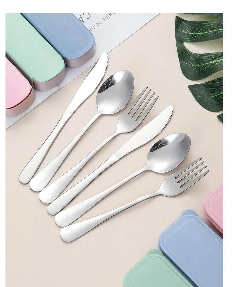 Description Picture 3 of item3/4pcs Tableware Set Portable Cutlery Dinner Stainless Steel Solid Simple Style Knife Fork Spoon Travel Flatware with Box