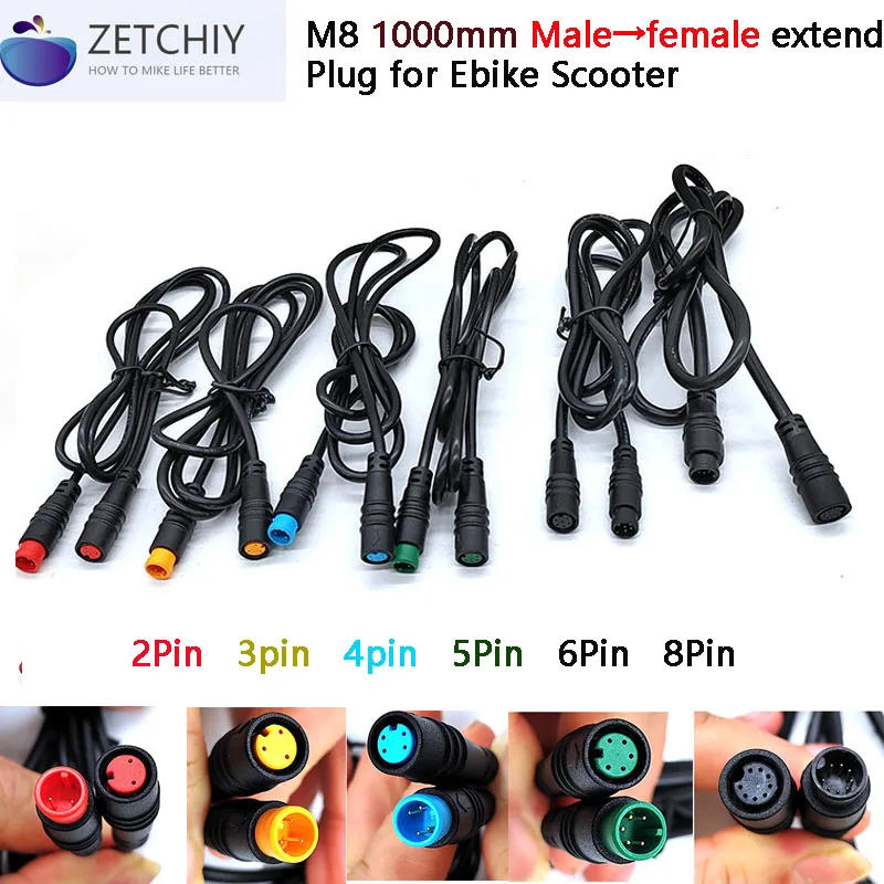 Description Picture 2 of itemM8 2 3 4 5 6 8 Pin 1M Ebike Scooter Plug Sensor male to female M/F Extension connector Cable Electric Bicycle Waterproof Wire