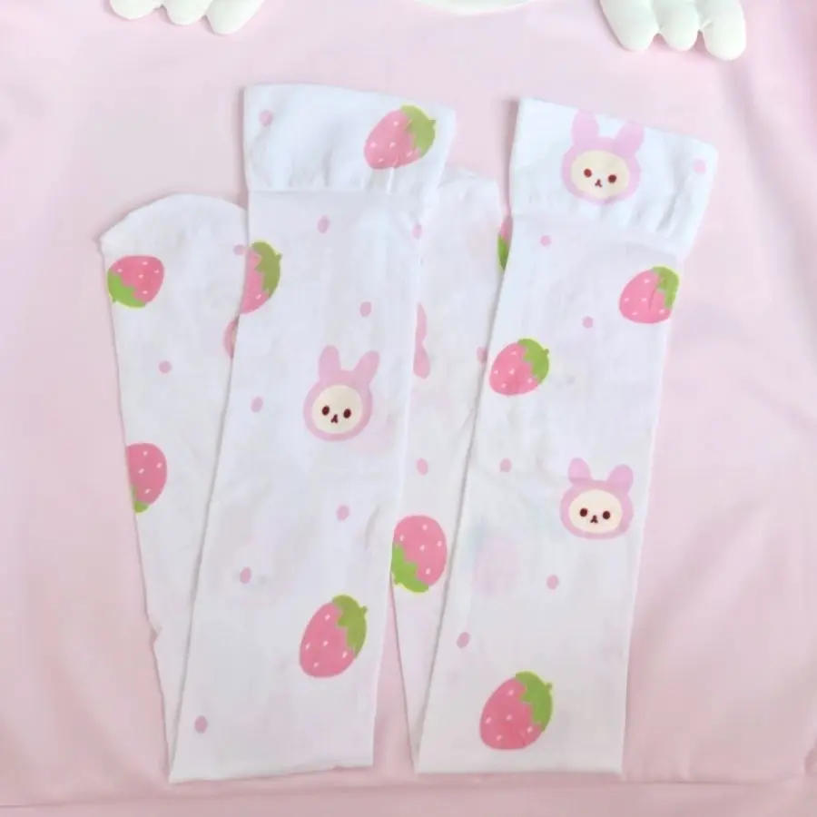 Description Picture 5 of itemJapanese Pink Cartoon Printing Kawaii Cute Sock Women Y2k Aesthetic Long Leg Socks 2025 Summer Harajuku Grunge Knee Length