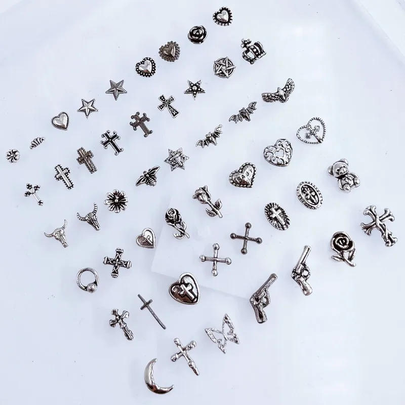 Description Picture 5 of item10Pcs/Lot Korea Metal Alloy Nail Art Parts Vintage Cross Flower Heart Gun Moon Bear Bull Bat 3D DIY Accessories Stickers Charms