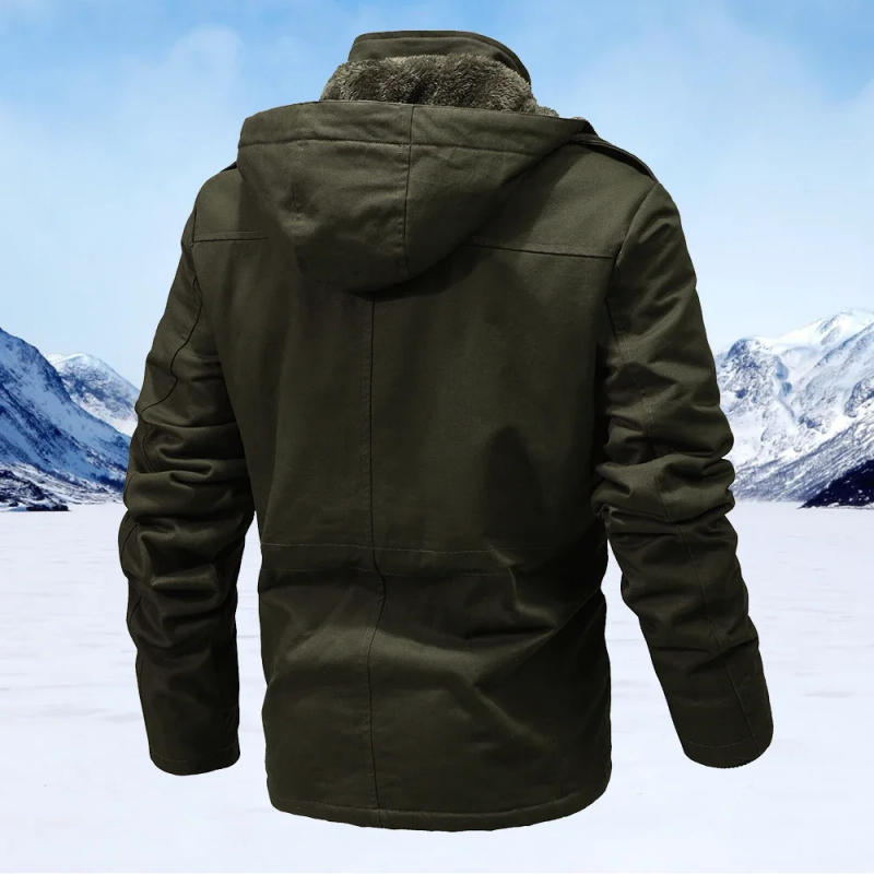 Description Picture 6 of itemWinter Solid Color Parkas Mens Winter Fleece Hooded Thick Jackets Solid Long Sleeve Pockets Outwear Coats High Quality Clothing
