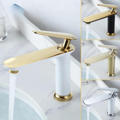Basin Faucet Brass Bathroom Mixer Tap Brushed Gold Wash  Single Handle Hot and Cold Lavotory