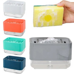 Manual Soap Dispenser Box with Sponge Kitchen Dish Wash Press Pump Soap Dispenser Sponge Soap Holder Tray