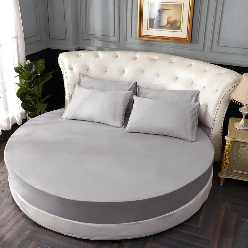 Description Picture 2 of item100% Cotton Round Bed Sheet Set Elastic Band Soft Skin Friendly Fitted Sheets Set Elastic Band Bedsheet 3/1 Pcs Mattress Cover