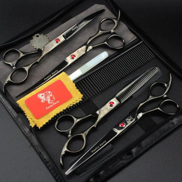 4pcs/set Professional Grooming Scissors Kit Stainless Steel Hair Cutting Straight Curved Thinning Blade Shears for Human Pet