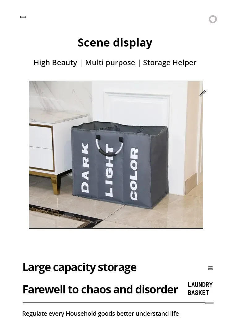 Description Picture 3 of item1pc 3 Grids Foldable Laundry Basket Bag Dirty Clothes Laundry Hamper Waterproof Oxford Durable Fabric Dirty Storage Basket