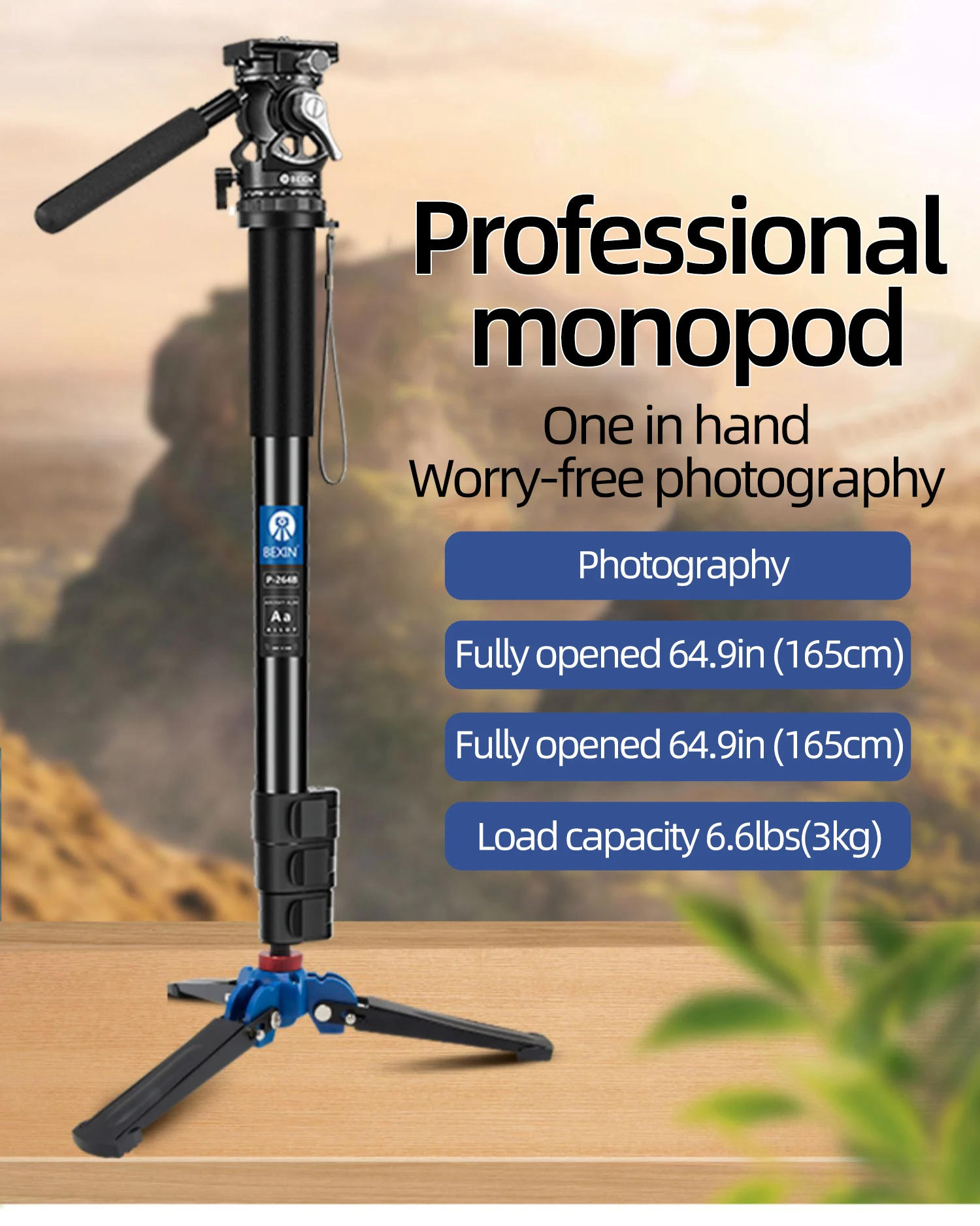 Description Picture 2 of itemBEXIN Lightweight Monopod Aluminium DSLR Camera Tripod Camera Mount Adapter Support Monopod For Nikon Iconic Brand Camera