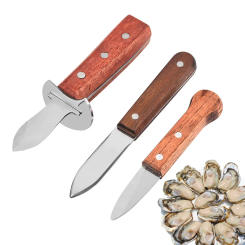 Swayboo Stainless Steel Wooden Handle Dull Blade Oyster Knives Scallop Seafood Tools