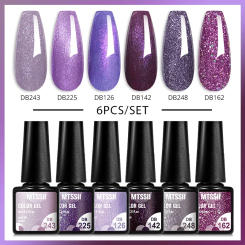 6Pcs/Set Purple Glitter Bright Gel Nail Polish Set Semi Permanent Spring Summer Colors Series Soak Off UV Nail Art Gel Varnish