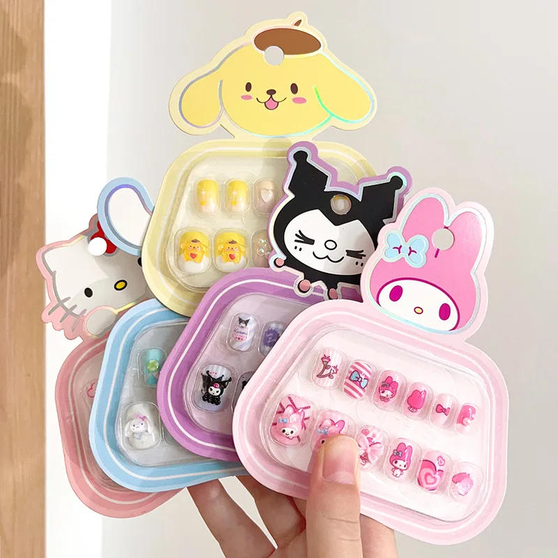 Description Picture 2 of item12pcs Kids 3D Stereo Sanrio Fake Nails Patch Sweet Girls Cute Cartoon Hello Kitty press on nails Kuromi Child Wearable FalseNail