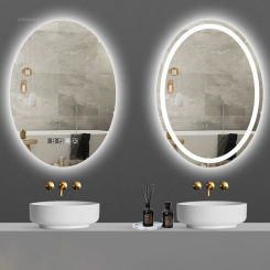 Oval Smart Bath Mirrors Touch Screen Anti-fog LED Light Bathroom Mirror Toilet Body Induction Wall-mounted Lighted Makeup Mirror