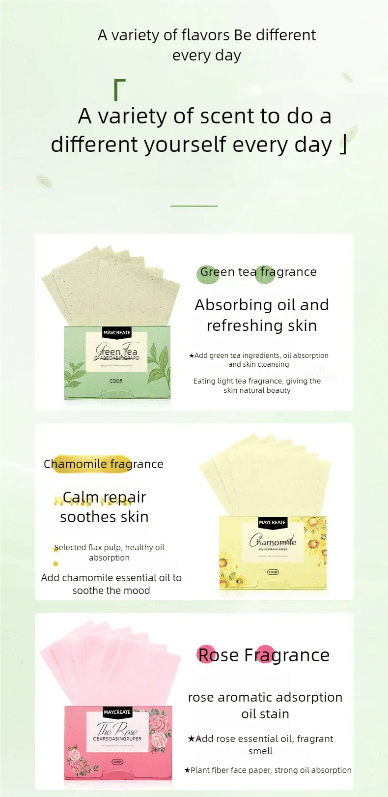 Description Picture 2 of item100 Pcs Portable Facial Absorbent Paper Oil Control Wipes Green Tea Sheet Oily Face Blotting Matting Tissue Makeup Facial Clean