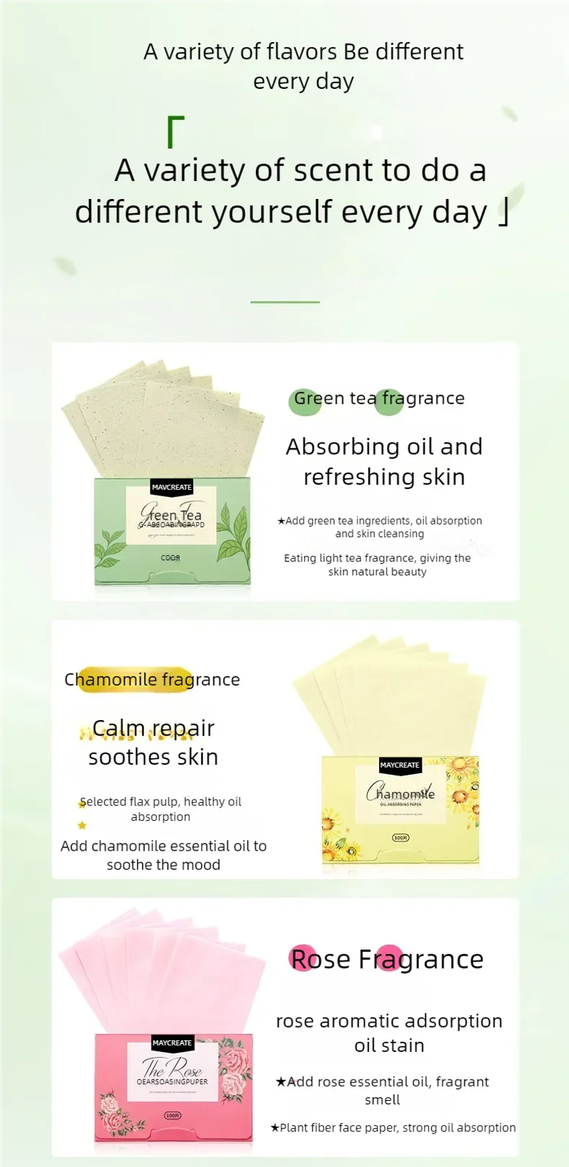 Description Picture 2 of item100 Pcs Portable Facial Absorbent Paper Oil Control Wipes Green Tea Sheet Oily Face Blotting Matting Tissue Makeup Facial Clean
