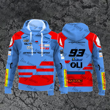 2024 New Blue Men's and Women's Summer Fashion Extreme Sports Gray 93 Marquis Gracieni Racing Hooded Sweatshirt