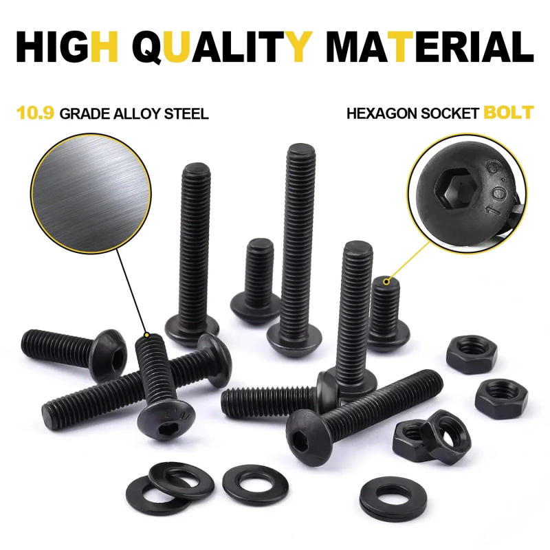 Description Picture 4 of item261Pcs M6 Push-Button Hex Screw, Black Oxide, Allen Drive, Hex Screw, Nut, Washer Sorting Kit, For Wood, Bicycle Repair