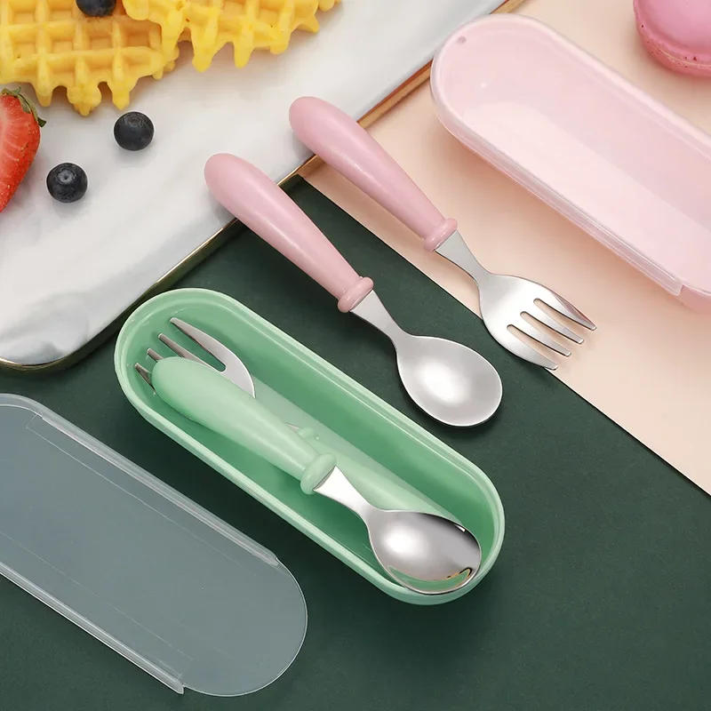 Description Picture 5 of itemBaby Gadgets Tableware Set Children Utensil Stainless Steel Toddler Dinnerware Cutlery Cartoon Infant Food Feeding Spoon Fork