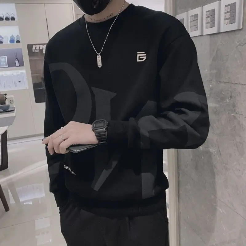 Description Picture 4 of itemFashion O-Neck All-match Printed Letter Sweatshirts Mens Clothing 2023 Winter Loose Casual Pullovers Tops Korean Sweatshirts