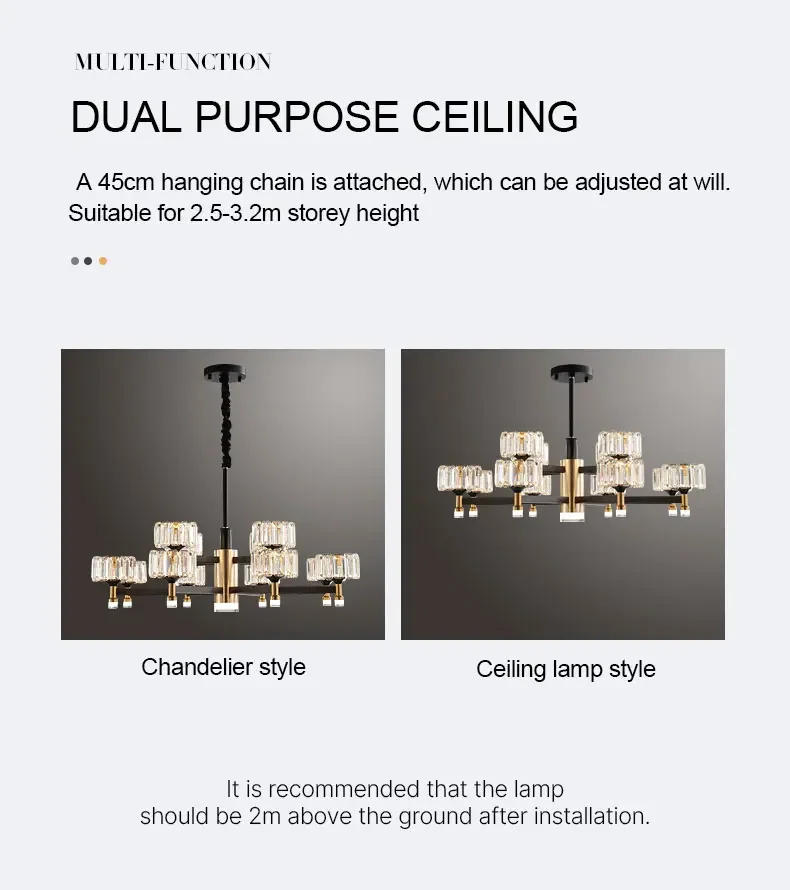 Description Picture 6 of itemModern Light Luxury Living Room Led Crystal Chandelier Indoor Minimalist Luxury Dining Room Bedroom Gold and Black Ceiling Lamps