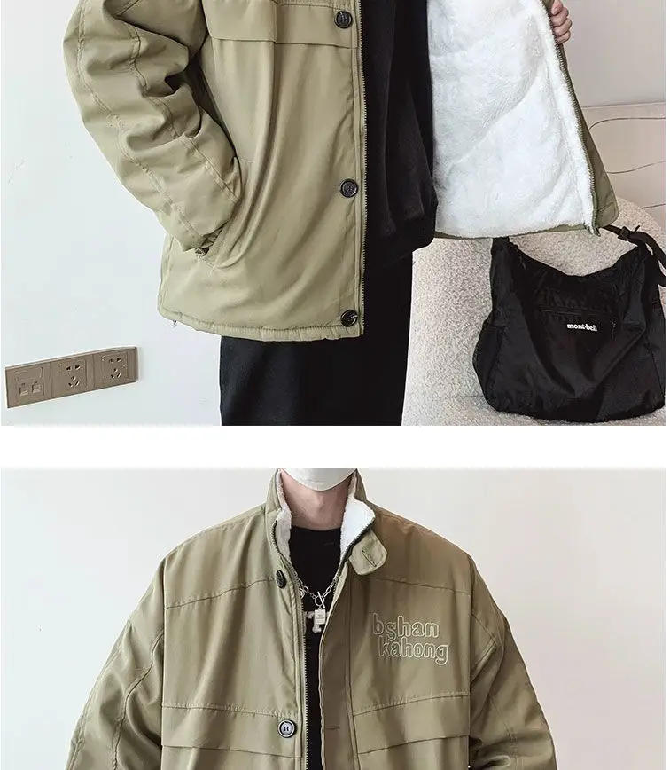 Description Picture 2 of itemAmerican Stand-up Collar Embroidered Retro Cotton-padded Coat Winter Causal Loose High Street Workwear Parkas Male Clothes