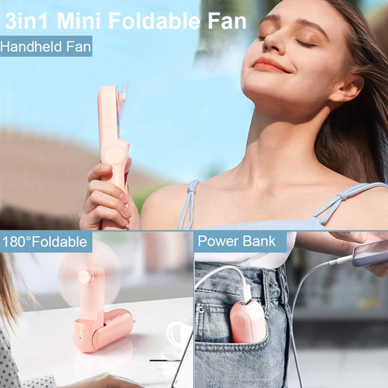 Description Picture 4 of itemPortable Mini Handheld Fan Small Pocket Fan USB Rechargeable Battery Fan Folding Cooling Hand Fan Mini USB Fan with Power Bank