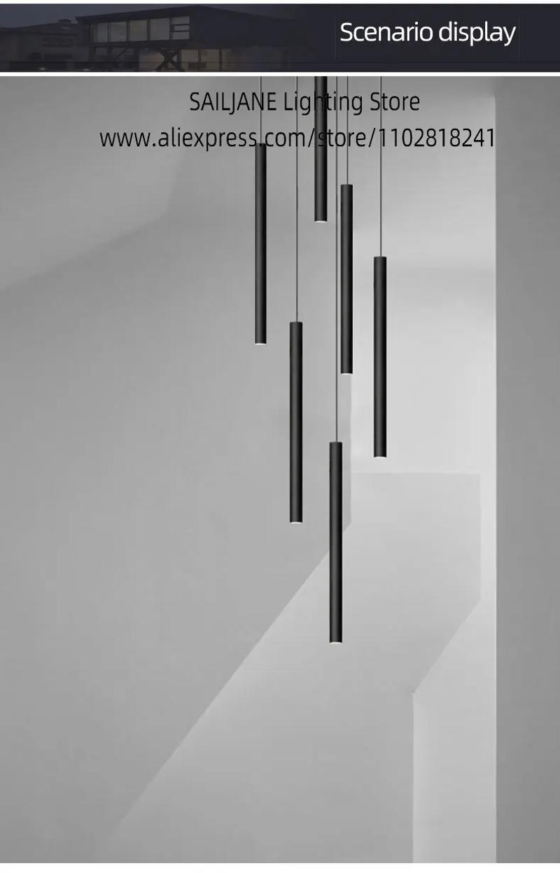 Description Picture 5 of itemSimple LED Chandelier Water Pipe Long Chandelier Living Room Hanging Lamp Long Downlight Compound Villa Staircase Chandelier