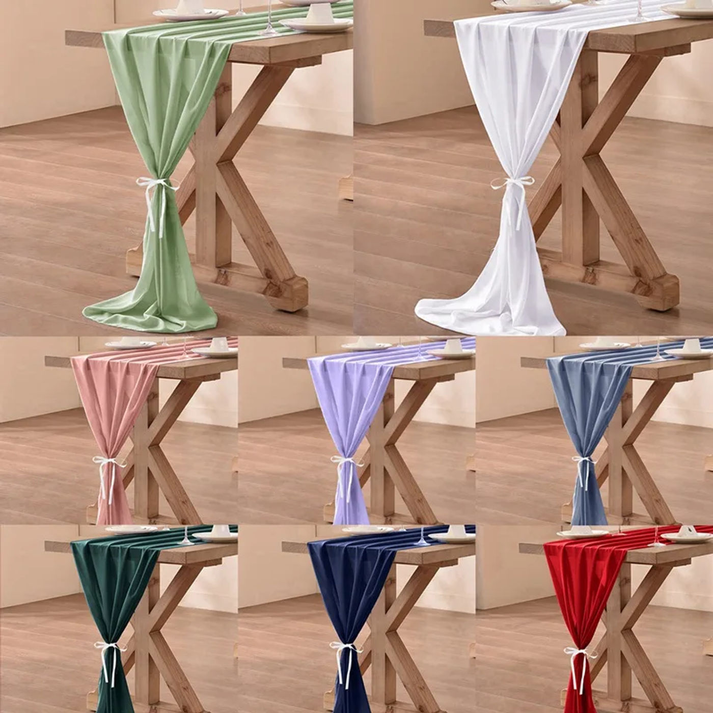 Description Picture 2 of item200x60cm Chiffon Table Runner Sheer Fabric Silk Sheer Fabric Wedding Arch Overlay Draping Decor Birthday Party Table Decoration