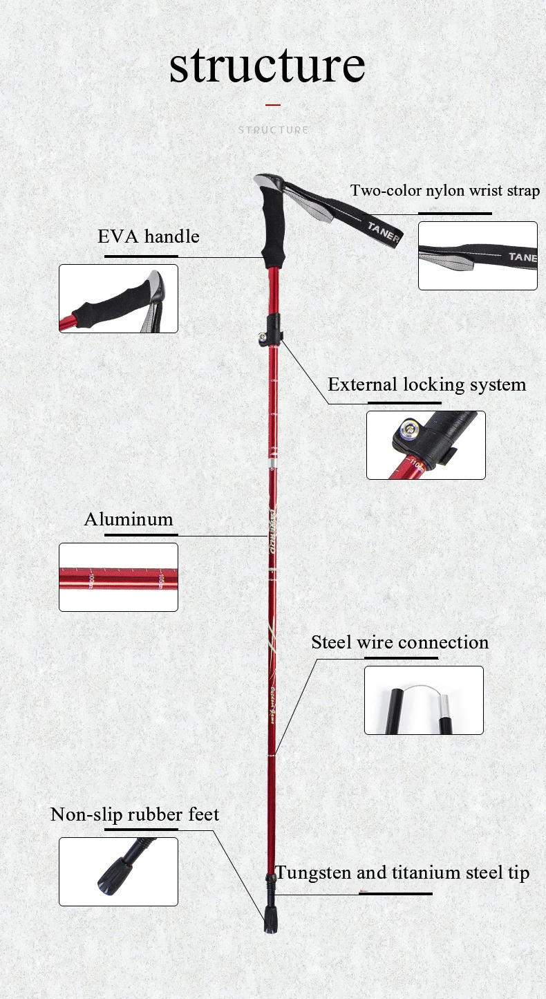 Description Picture 5 of item5 Section Telescopic Stick Walking Stick Aluminum Alloy Folding Cane Lightweight Outdoor Cane Hiking Walking Stick Adjustable