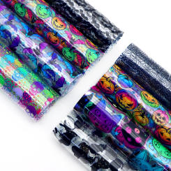 Halloween Bat Pumpkin Printed Transparent PVC Vinyl Faux Leather Sheets Transparent Jelly Synthetic Leather Fabric Roll for DIY