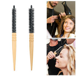 Two Sizes Small Wooden Handle Nylon Teeth Roller Curling Round Hairbrush Women Men Hair Massage Styling Comb