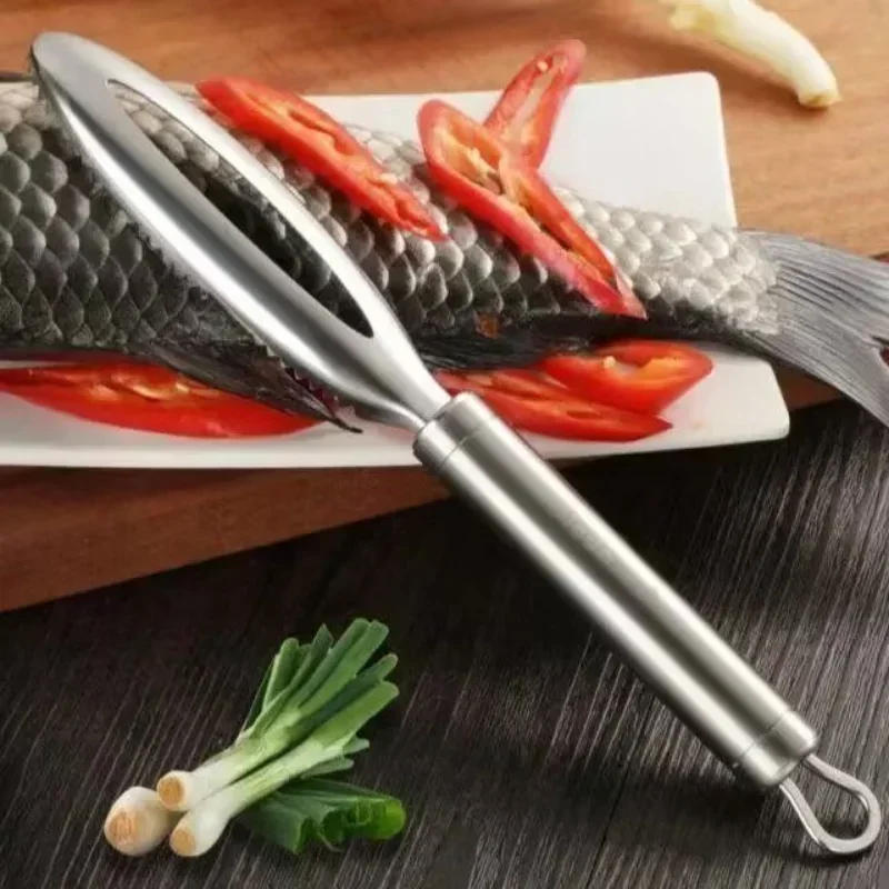 Description Picture 4 of itemNew Stainles Fish Scales Scraping Graters Fast cleaner Remove skin brush Cleaning Scraper Peeler bone scaler Tongs tweezers tool