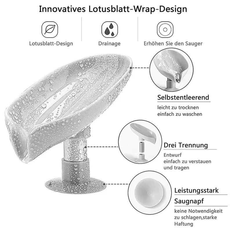 Description Picture 5 of itemPortable Anti-slip Soap Holder Leaf Shape Bathroom Shower Soap Dish Kitchen Drain Sink Sponge Storage Rack Suction Cup Tray