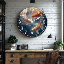 Wooden Silent Wall Clock Koi fish swimming water Quartz Analog Clock Farmhouse,Office Idea Christmas Halloween