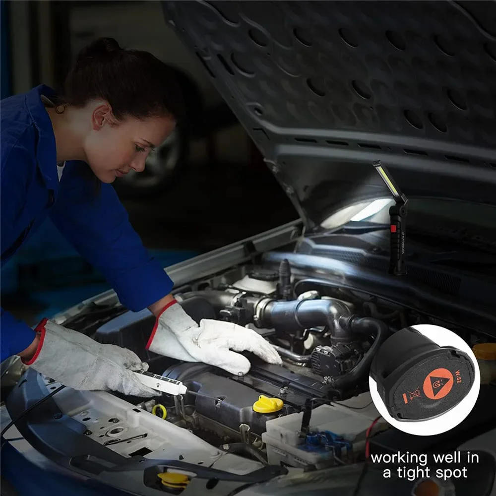 Description Picture 3 of itemPortable Flashlight COB LED Magnetic Lanterna USB Rechargeable Work Light Hanging Lamp with Built-in Battery Camping Torch