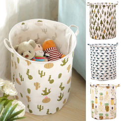 Printed Laundry Baskets Household Cotton Dirty Cloth Baskets Toy Sundries Storage Bucket Folding Waterproof Hamper With Handles