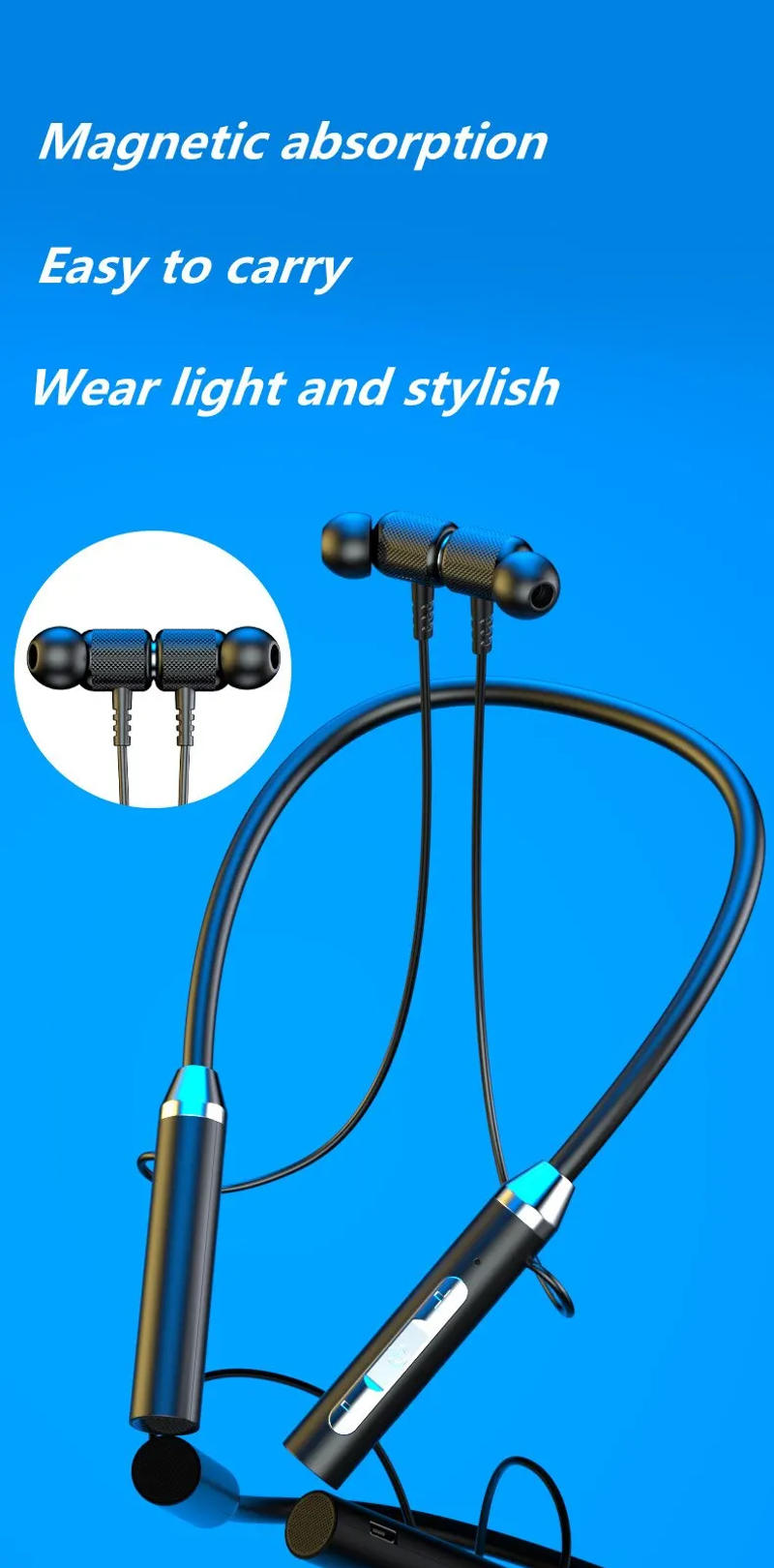 Description Picture 4 of itemWireless Headphones Bluetooth 5.0 Neckband Earphones Silicone Hifi 9D Stereo Sports Headset Halter Waterproof Magnetic Earbuds