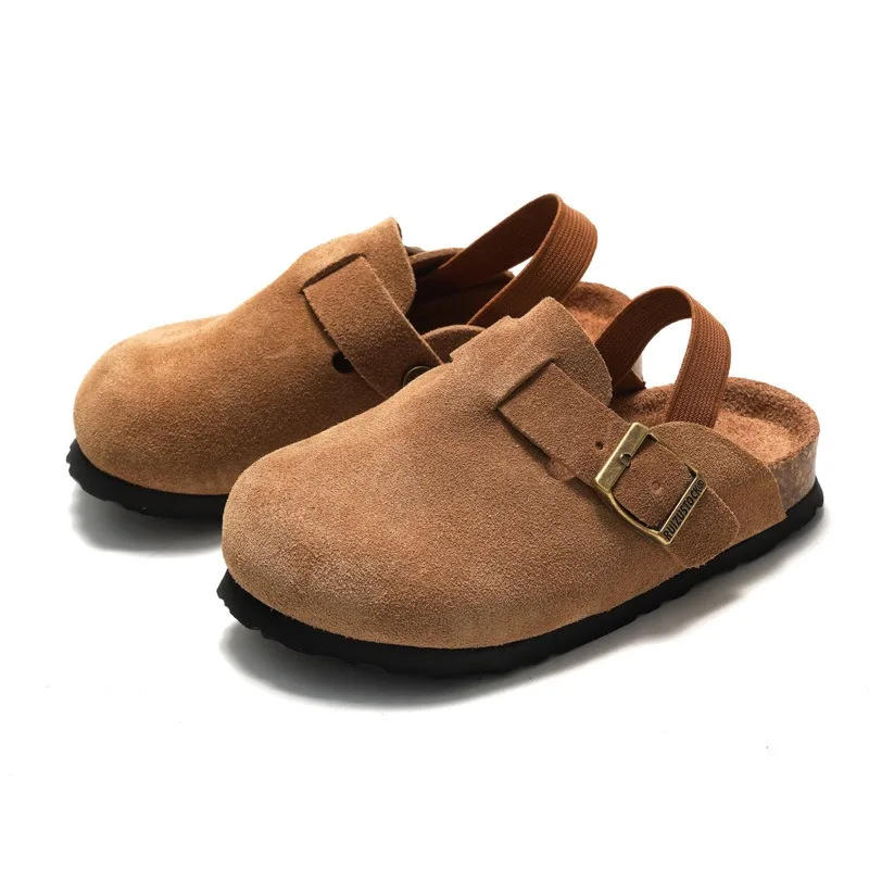 Description Picture 2 of itemAutumn Winter Children Slippers 2025 New Design Genuine Leather Boys Beach Sandals Girls Frosted Leather Casual Clogs Cork Shoes