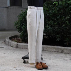 2024 Spring Summer Men New High Waist Casual Pant Mens Solid Color Suit Trousers Male Streetwear Loose Straight Trousers F303