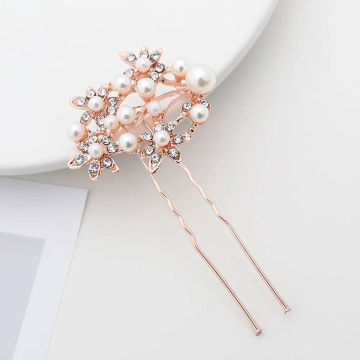 Elegant Pearls Hair Clip Pin Rhinestone Flower Hair Stick Hair Fork Girl's Coiled Hairpin Wedding Headdress Jewelry Accessories