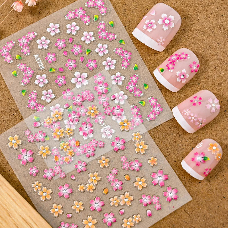 Description Picture 4 of item24 Pcs Colorful Flower Nail Stickers Set Small Sakura Daisy Cute Flowers Decals 3D Self Adhesive Sliders Manicure Decoration