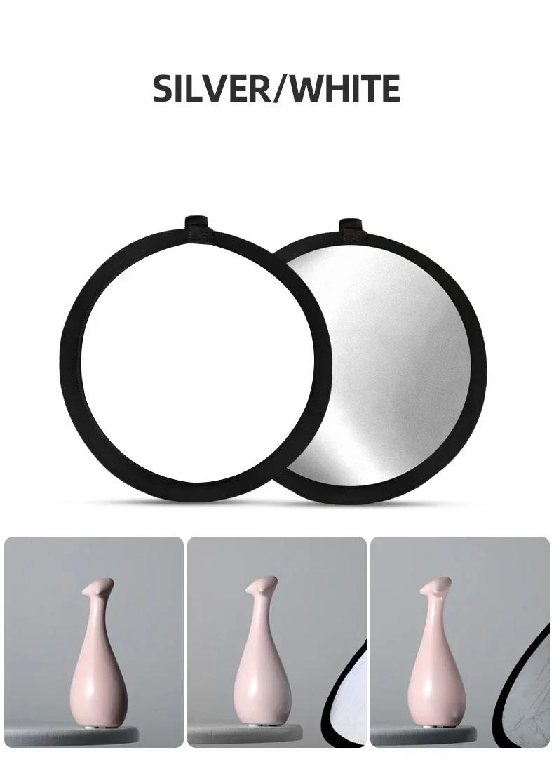 Description Picture 6 of itemSOONPHO 30CM 60CM Reflector Photography Accessory Portable 2 in1 5 in1 Gold Silver Black Holder Photo Reflector For Photo Studio
