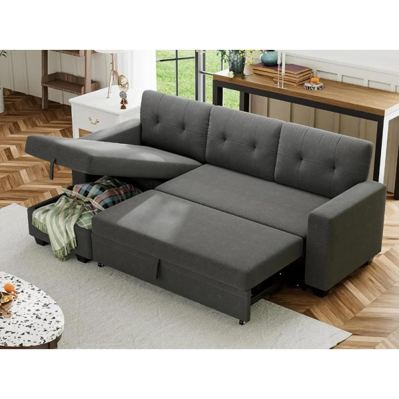 Description Picture 2 of itemSofa Bed Reversible Convertible Sleeper Pull Out Couches with Storage Chaise, Linen Fabric Furniture for Living Room, Apartment