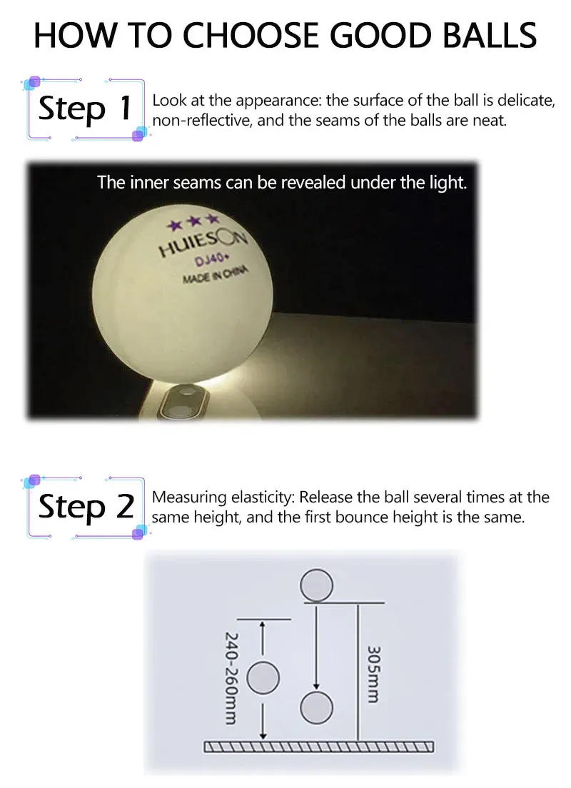 Description Picture 4 of itemHUIESON 50/100 Pack Table Tennis Balls 3 Stars DJ40+ Ping Pong Balls With Seam Round Bullet ABS New Material Balls for Training