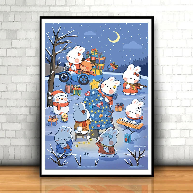 Description Picture 5 of itemDIY Cross Stitch Complete Kits Needle Arts & Craft Embroidery Christmas Rabbit Painting Needlework Printed Fabric Home Decor