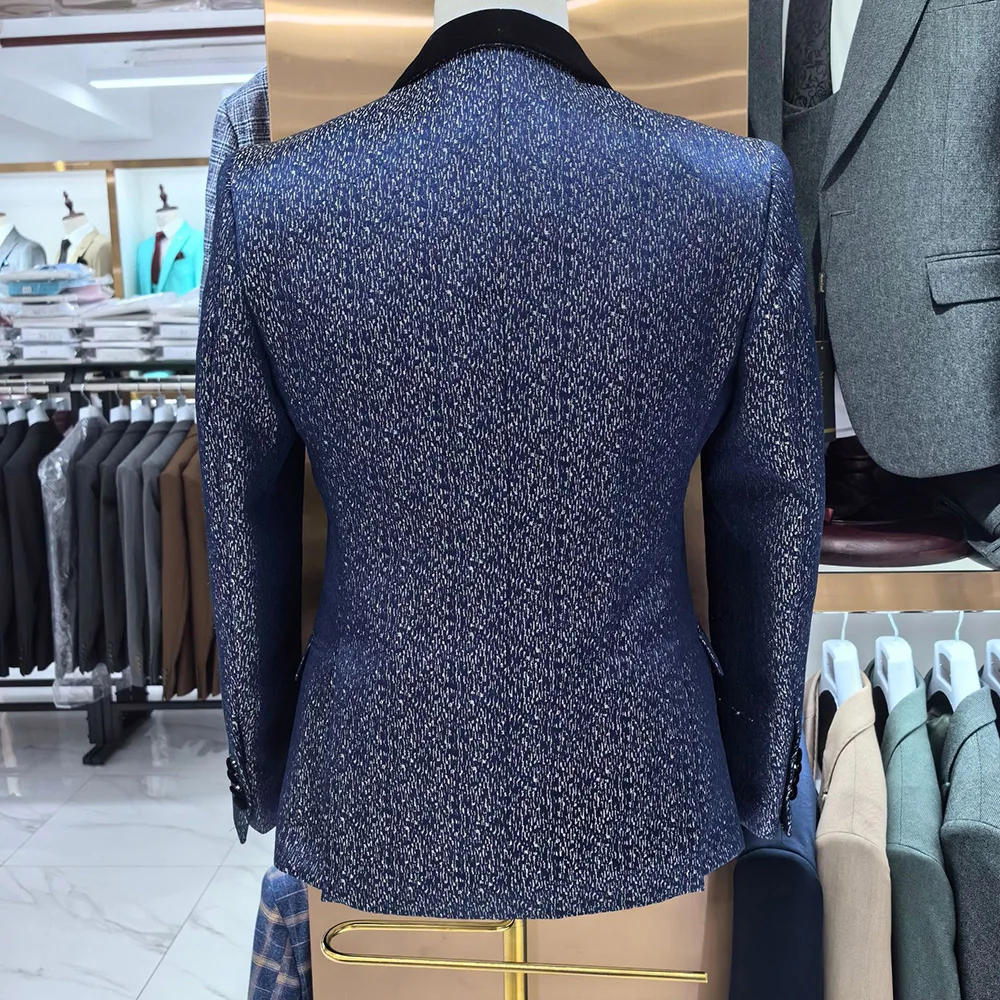 Description Picture 6 of itemLuxury Suits for Men 3 Piece Jacket Pants Vest Male Clothing Black Shawl Lapel Flat Blazer One Button Slim Fit Prom Party Sets