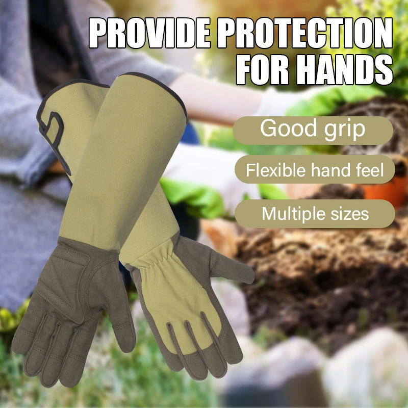 Description Picture 3 of item2Pcs Heat-resistant Leather Long Sleeve Gloves Garden Shrub Anti-slip Wear-resistant Gloves For Hot Work And Garden Pruning