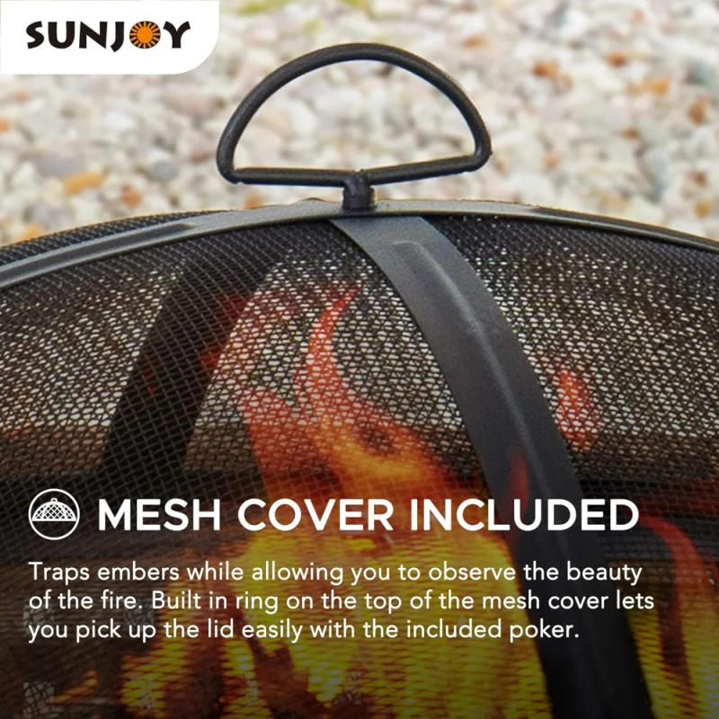 Description Picture 6 of itemFire Pit 30 in. Outdoor Wood-Burning Fire Pit, Patio Woven Round Steel Firepit Large Fire Pits for Outside with Spark Screen and